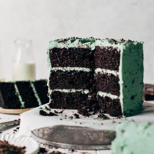 the inside of a sliced mint chocolate layer cake