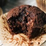 close up on a chocolate zucchini muffin bite