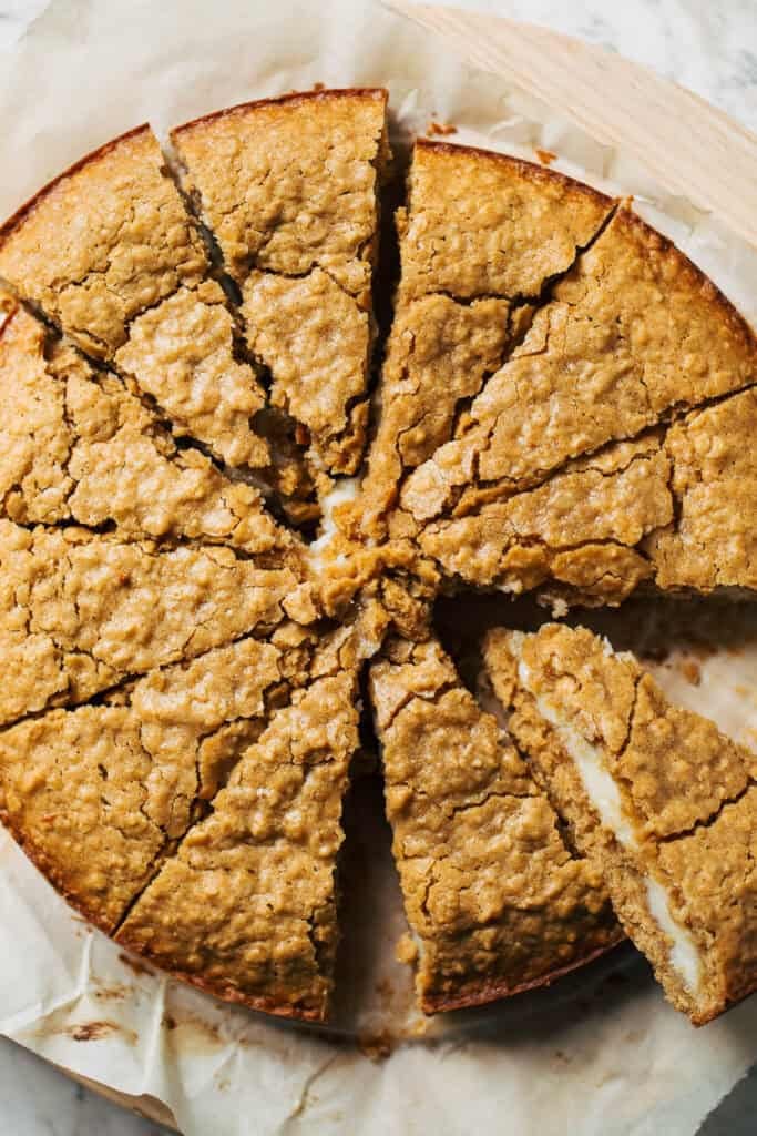 one giant oatmeal cream pie cut into wedges