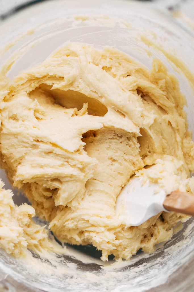 gooey butter cookie dough in a mixing bowl