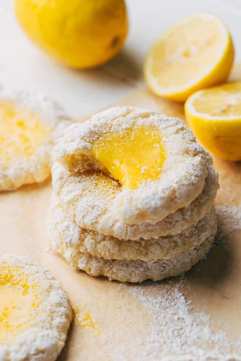 a lemon bar cookie with a bite taken out