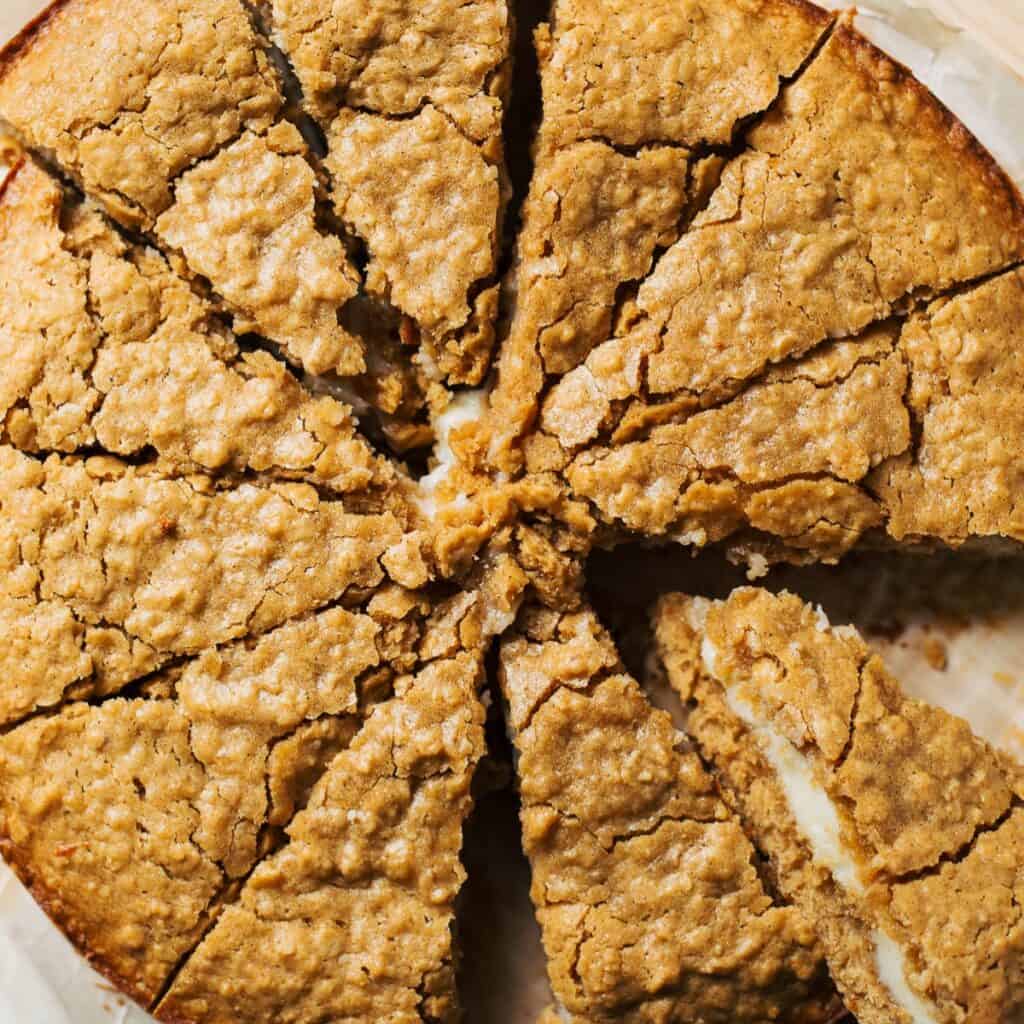 one giant oatmeal cream pie sliced