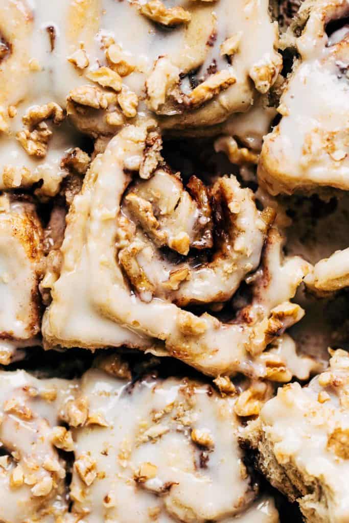 close up on the top of a banana cinnamon roll
