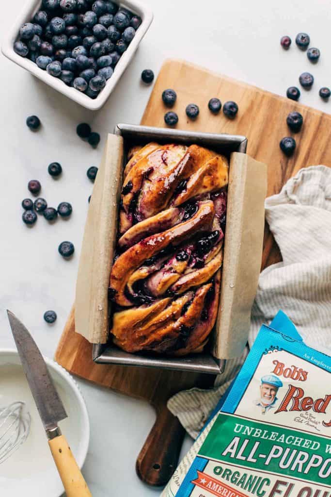 baked babka in a loaf pan