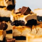 a stack of vegan cheesecake bars