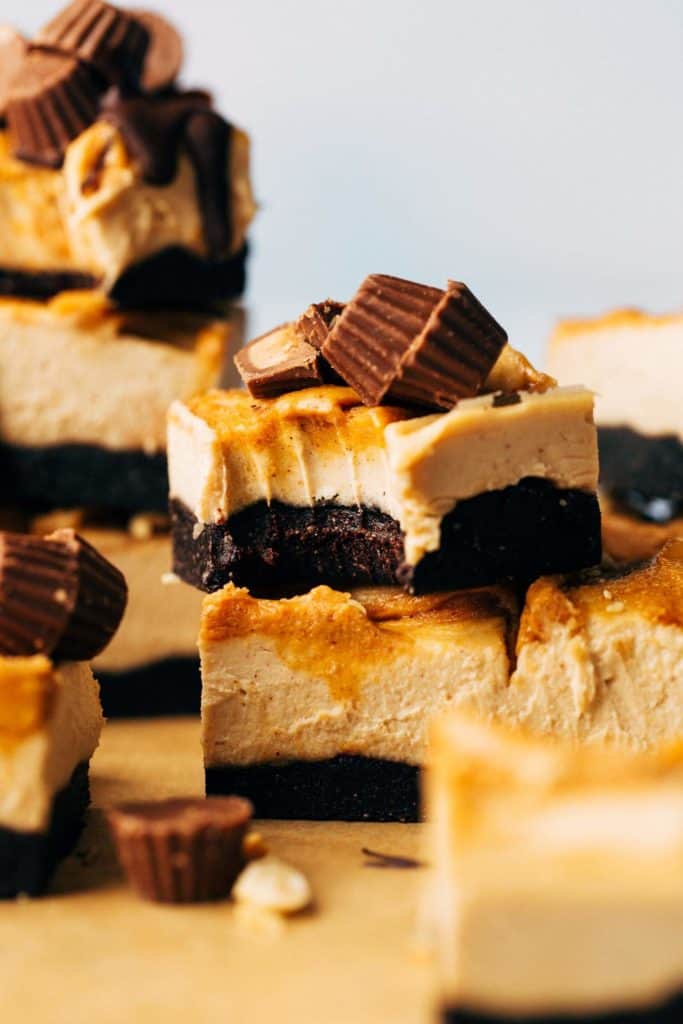 a stack of vegan cheesecake bars