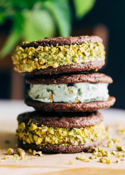 a stack of brownie ice cream sandwich cookies