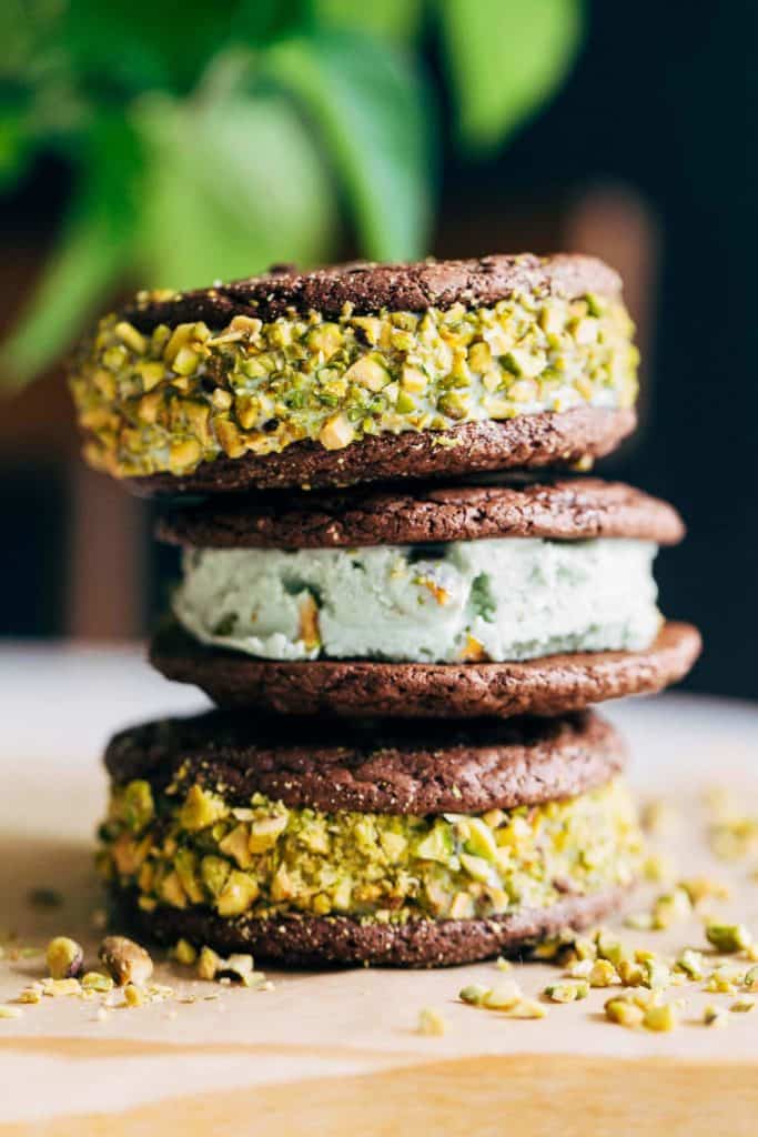 a stack of brownie ice cream sandwich cookies