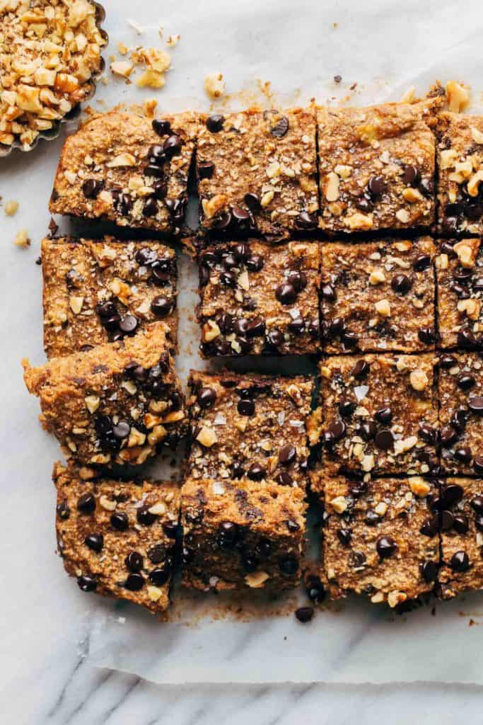 the top view of slices of banana bread bars