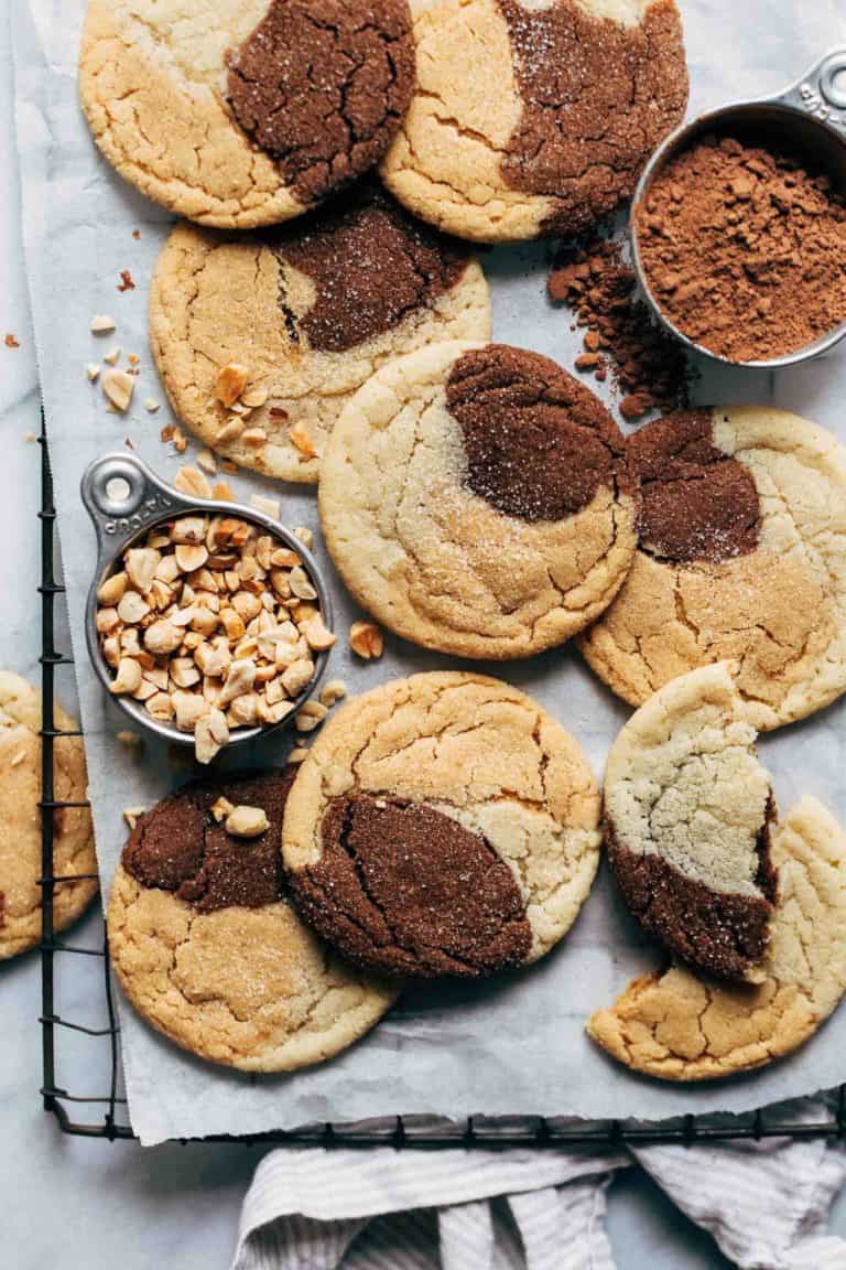 peanut butter neapolitan cookies on a wire cooling rack