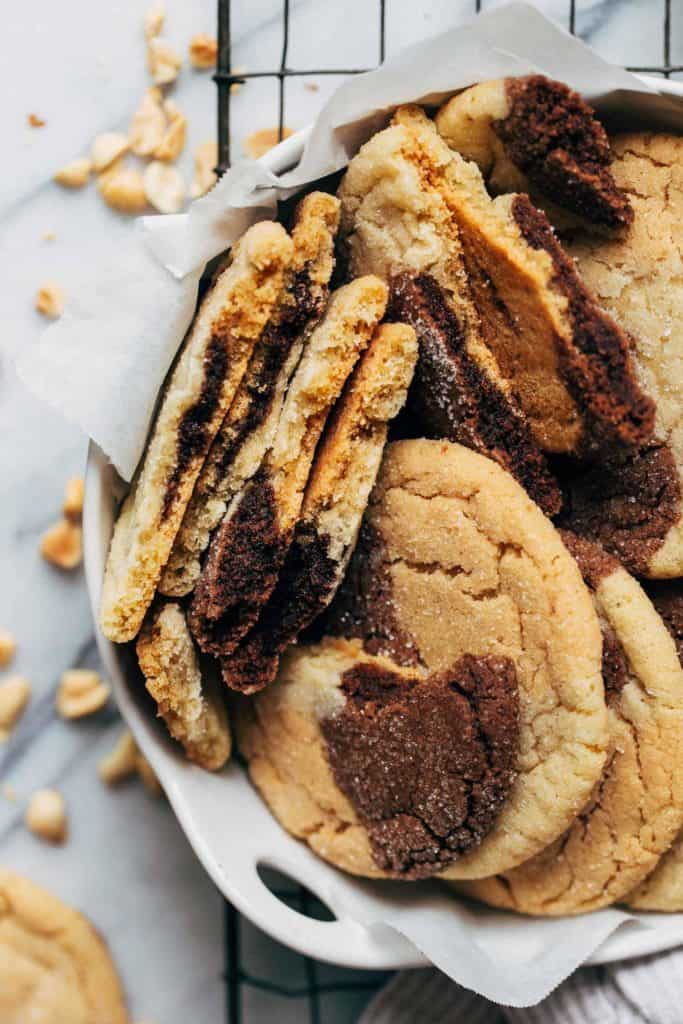 peanut butter neapolitan cookies in a tin