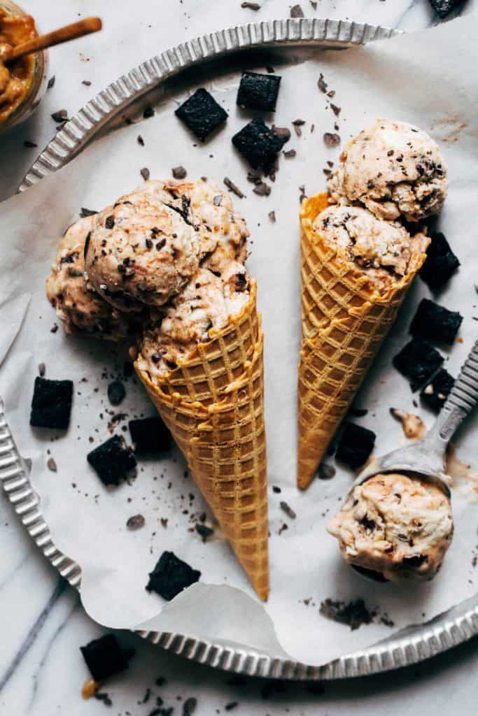 two cones of vegan no churn ice cream