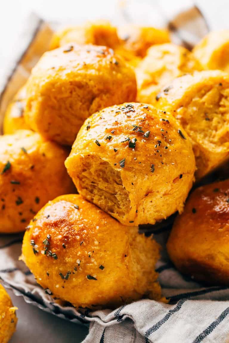 close up on a sweet potato dinner roll