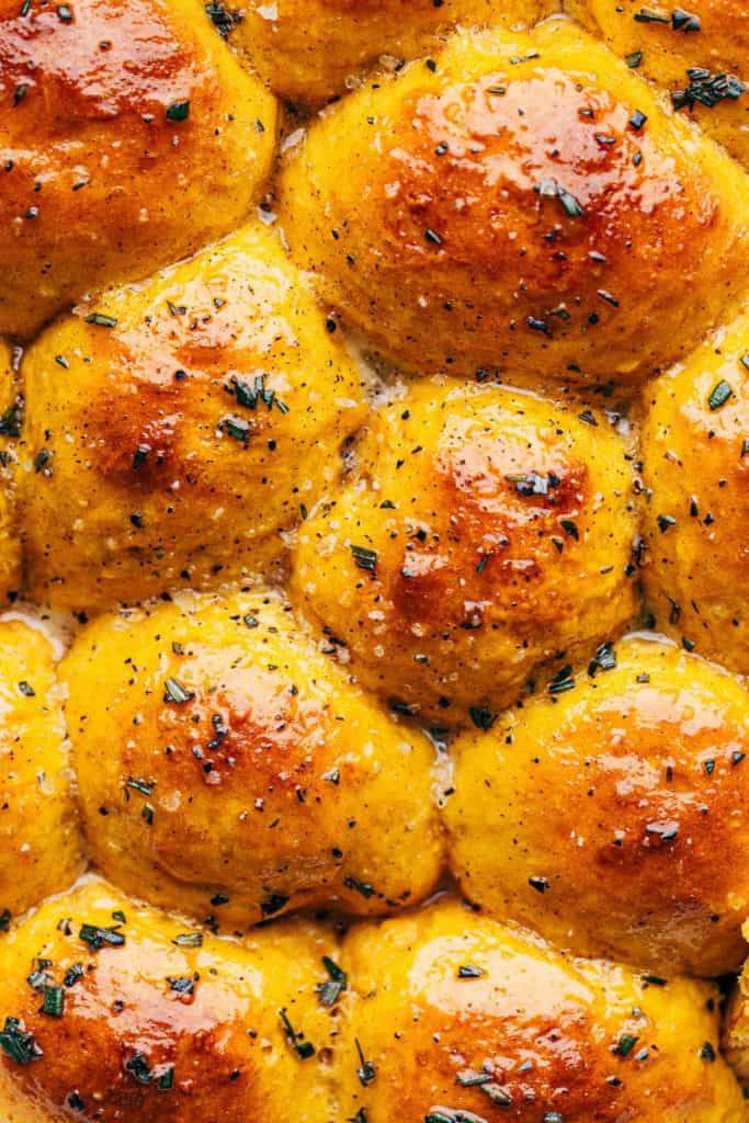 close upon the tops of sweet potato rolls
