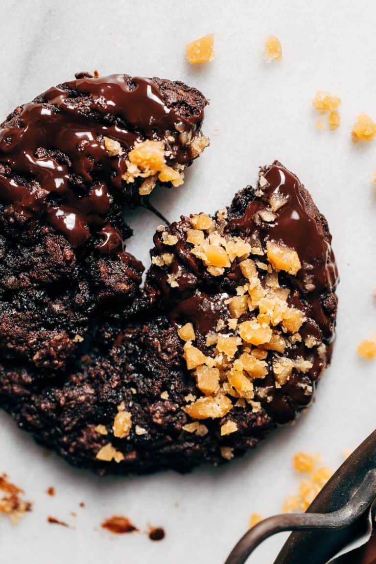 a chocolate cookie broken in half