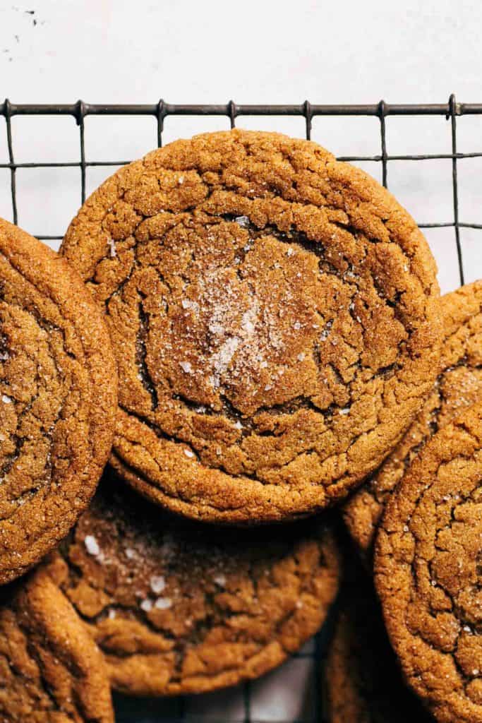 close up on the top of a chewy spice cookie