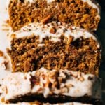 close up on the texture of moist pumpkin bread