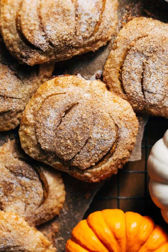 close up on a mini pumpkin pie
