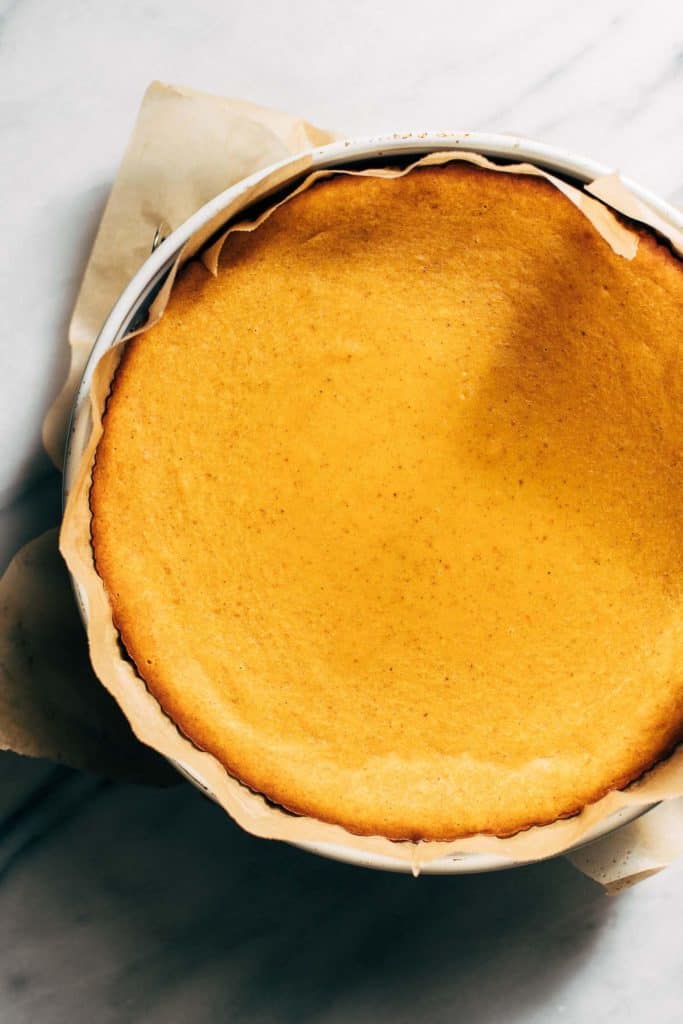 pumpkin cheesecake that has baked and cooled