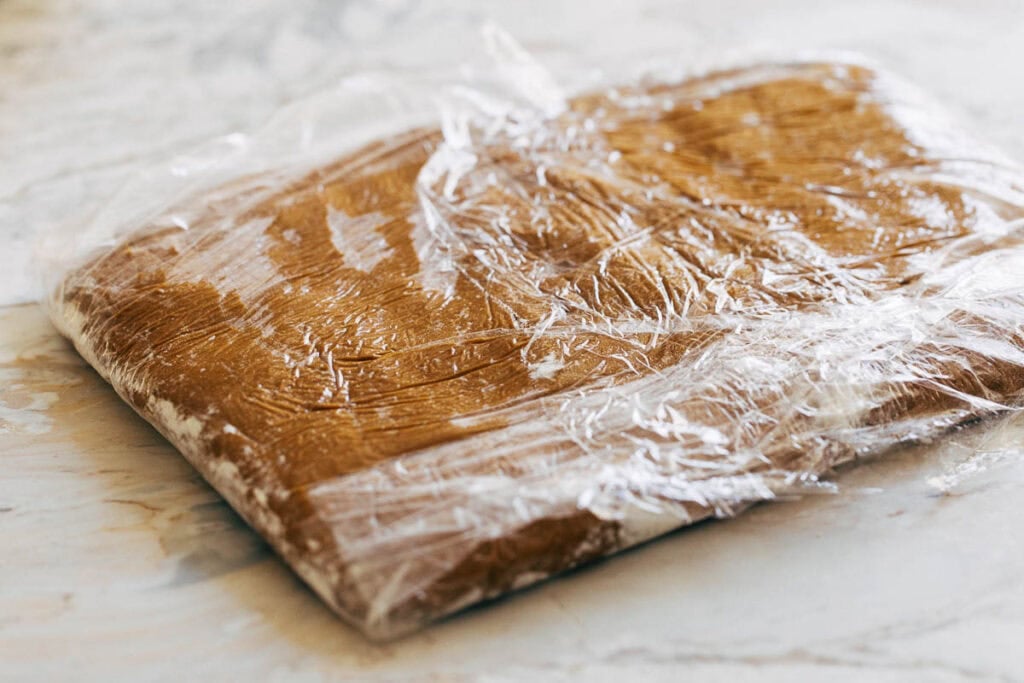 gingerbread cookie dough wrapped in plastic