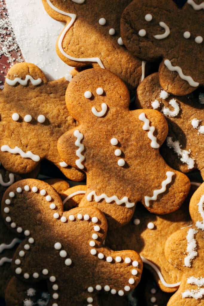 decorated gingerbread cookies on a tray