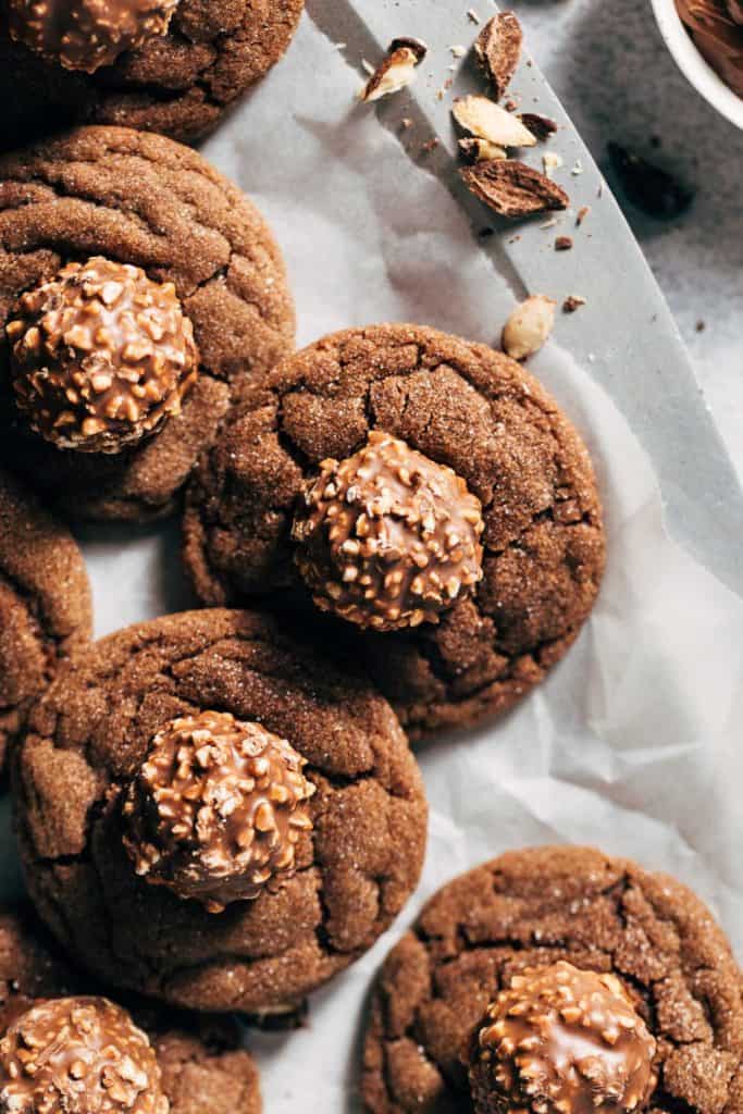 nutella cookies topped with a hazelnut truffle