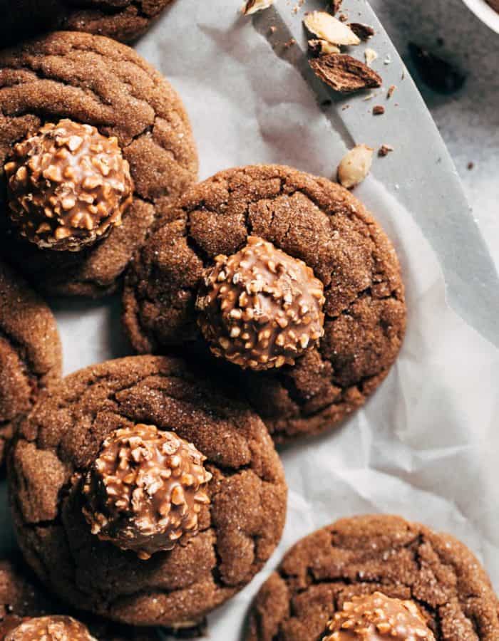 nutella cookies topped with a hazelnut truffle