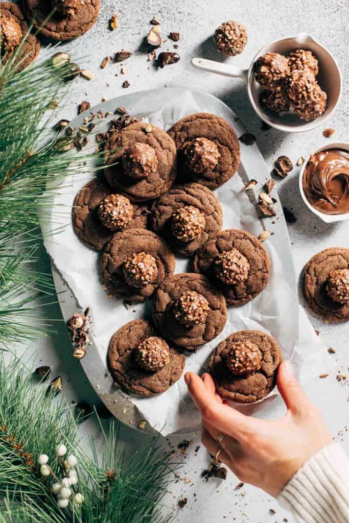 nutella cookies topped with a hazelnut truffle