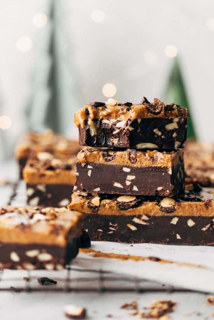 a stack of vegan dark chocolate fudge