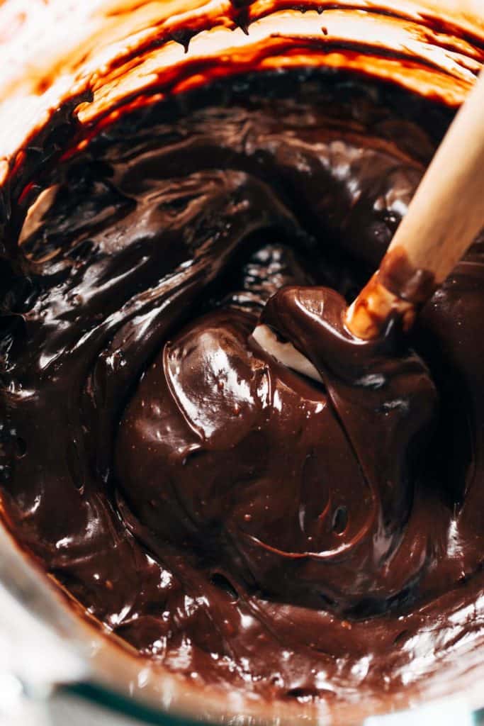 a bowl of melted chocolate fudge