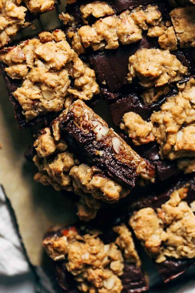 close up on the texture of an oatmeal fudge bar