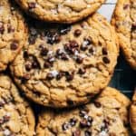 close up on a peanut butter chocolate chip cookie