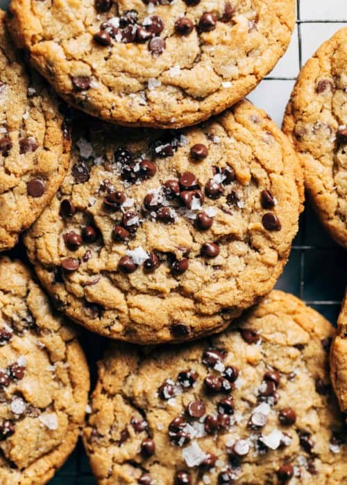 close up on a peanut butter chocolate chip cookie