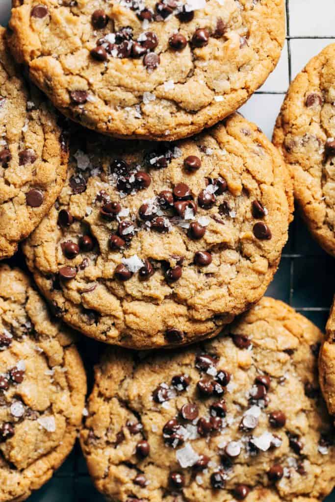 close up on a peanut butter chocolate chip cookie