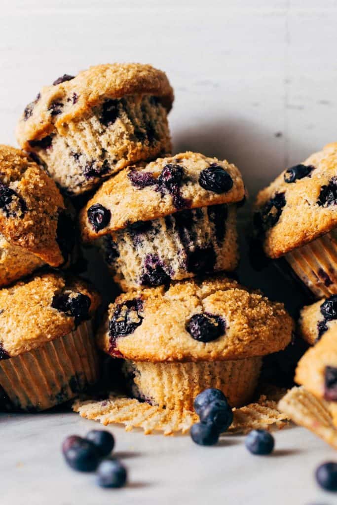 a stack of blueberry muffins