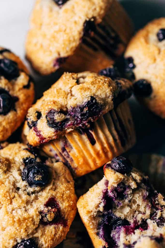 close up on a homemade blueberry muffin