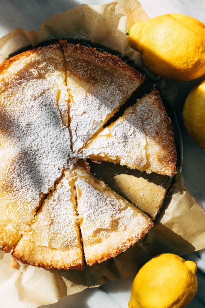 the top of a sliced lemon cake