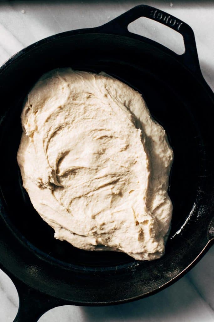 pizza dough in a skillet