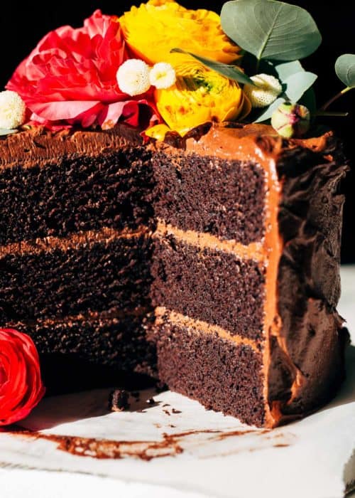 inside a sliced gluten free chocolate cake