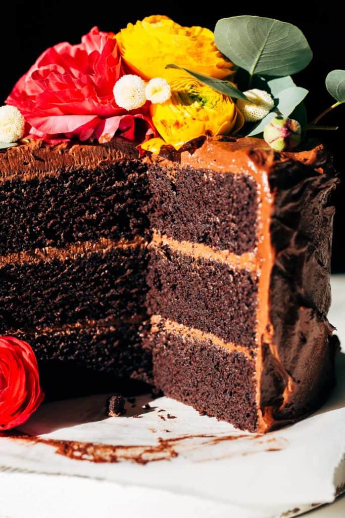 inside a sliced gluten free chocolate cake