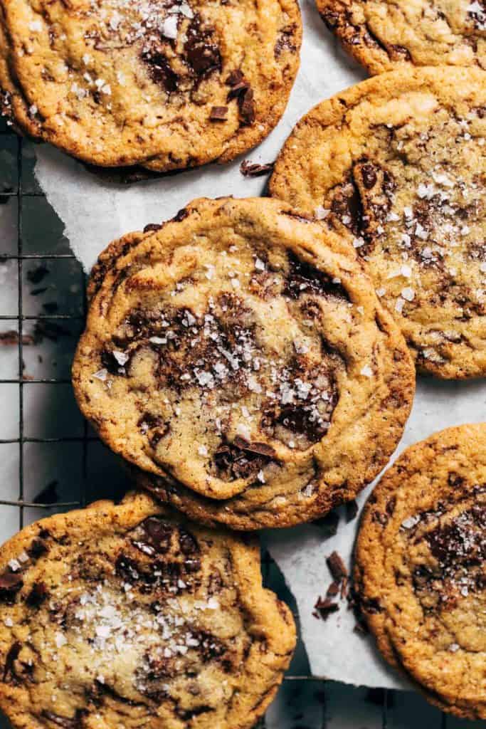 the top of a crispy chocolate chip cookie