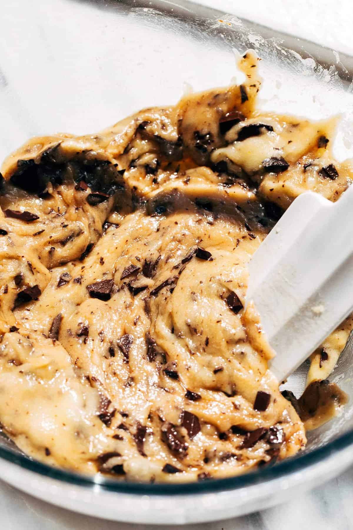 a bowl of crispy chocolate chip cookie dough