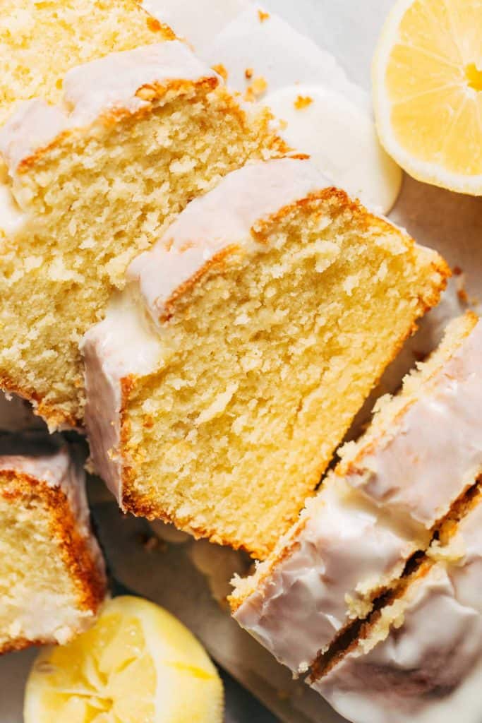 a slice of lemon loaf cake