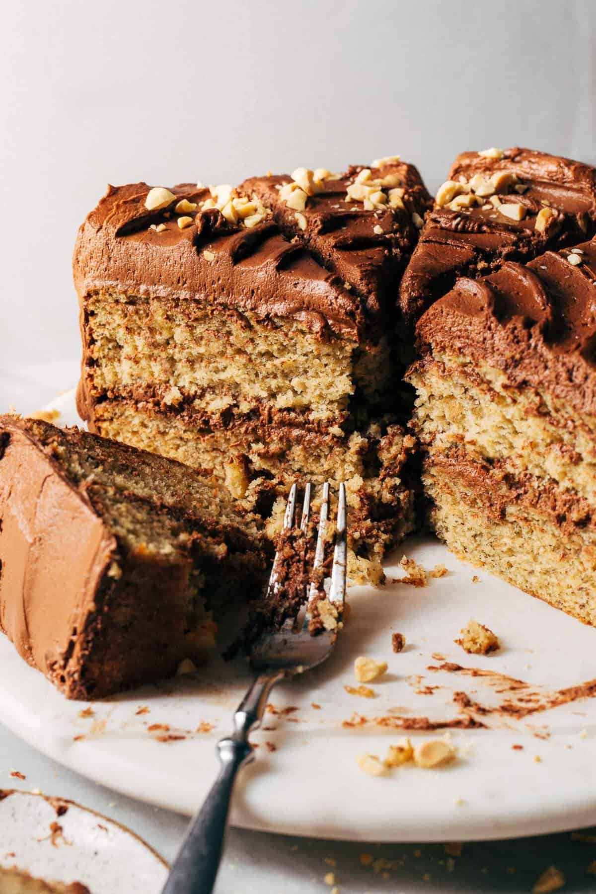 Banana Cake with Peanut Butter Chocolate Frosting