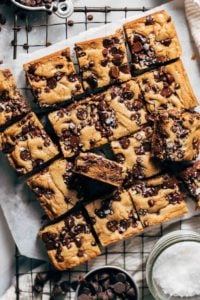 scattered slices of chocolate chip cookie bars