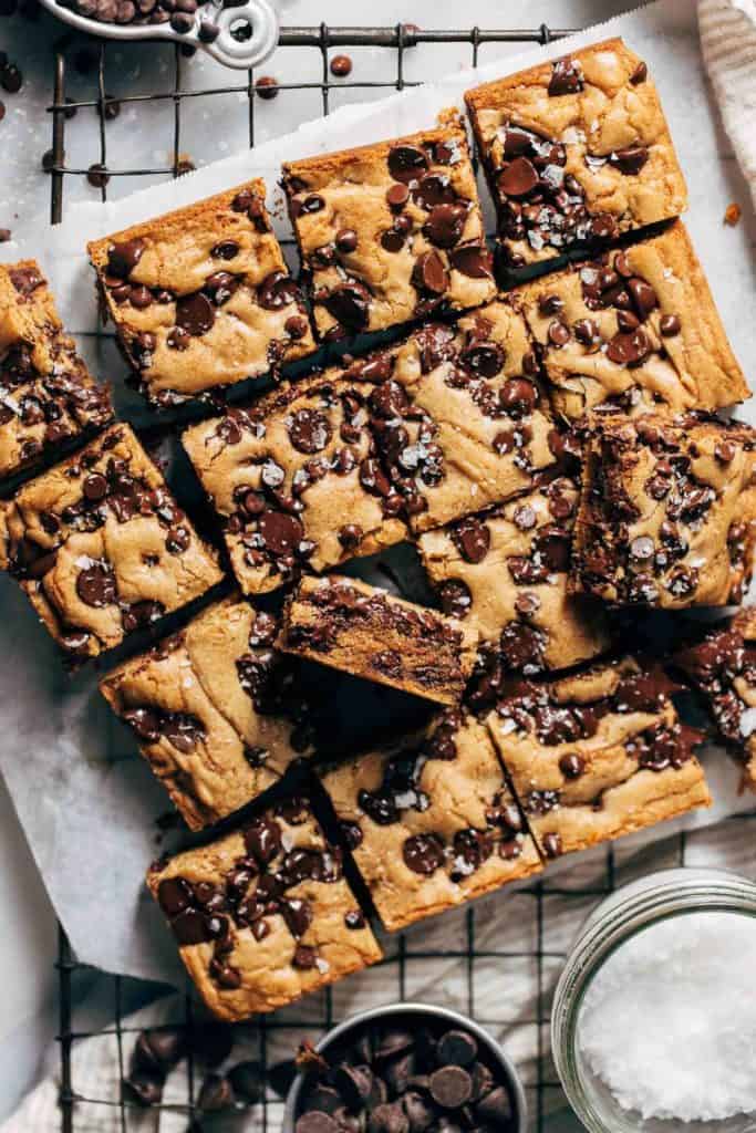 scattered slices of chocolate chip cookie bars