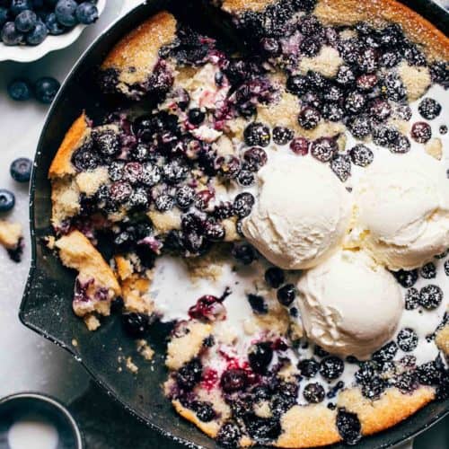 blueberry cobbler with ice cream on top