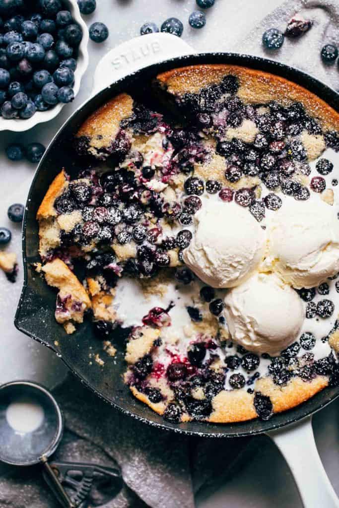 blueberry cobbler with ice cream on top