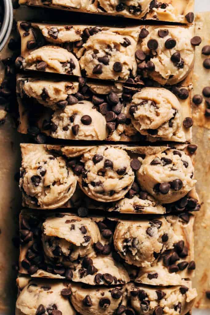 close up on the tops of scooped cookie dough