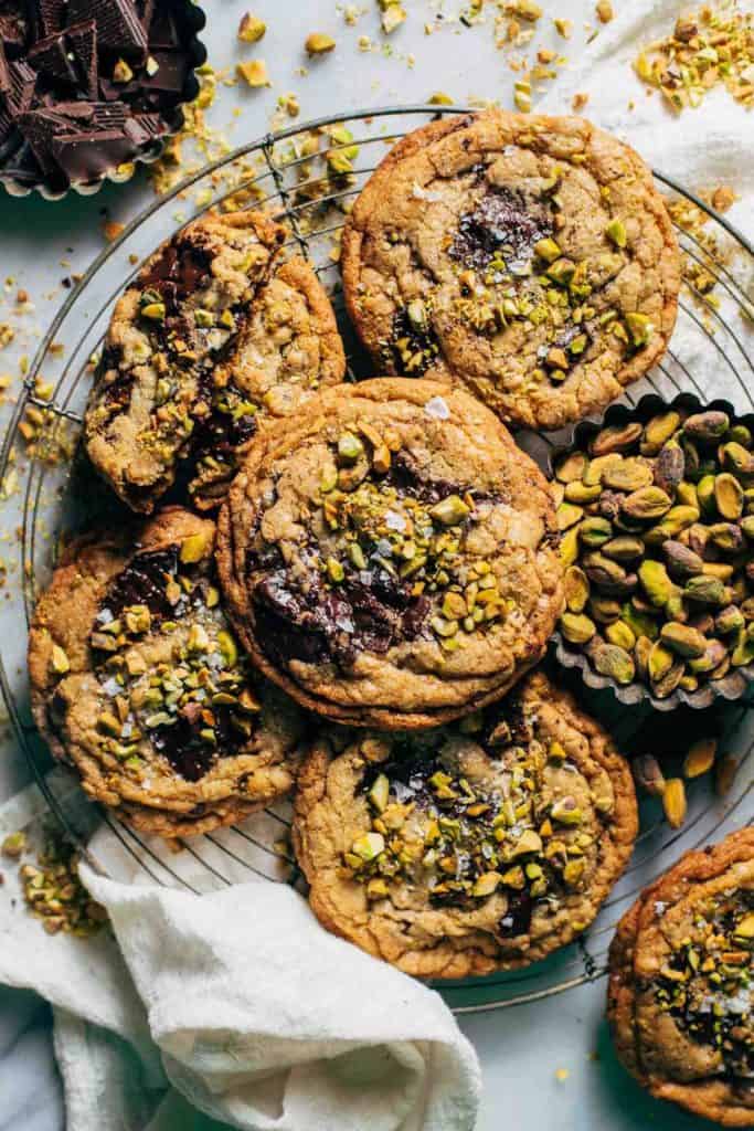 pistachio cookies on a cooling rack